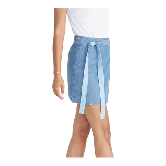 Marine Layer Poppy Reversible Wrap Mini Skirt  Medium Wash Chambray Denim Sz Med - Picture 1 of 16